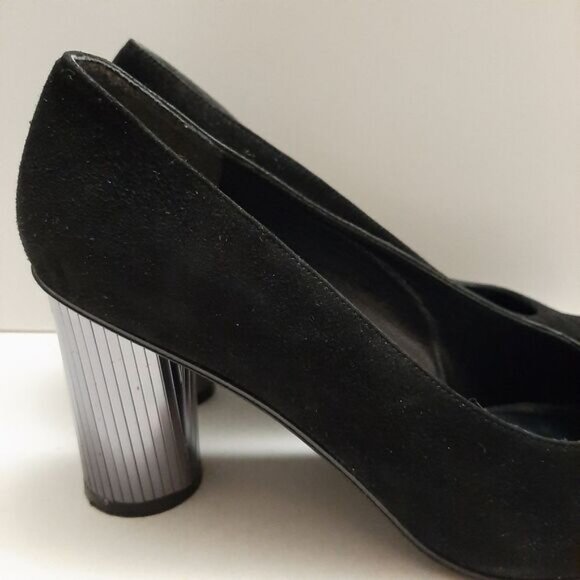STUART WEITZMAN Mirrored Heels Retro Suede Genuine Leather Pumps Black Sz 7.5 AA - Picture 4 of 16